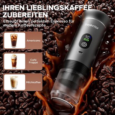 Портативна кавомашина Espresso Kejector з акумулятором: для дому, в подорожах, в авто. 3-в-1: кава, еспресо, капсули. Digital display, металевий сірий.