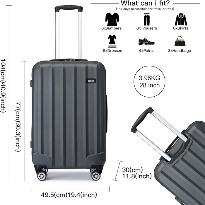 Чемодан-валіза на колесах з ABS-пластику, сірий, L - міцний та легкий, з кодовим замком