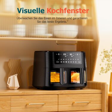 Фритюрниця повітряна Dual Zone 9л з подвійними зонами та вікном, 9-в-1, сенсорний дисплей, таймер, без олії, XL