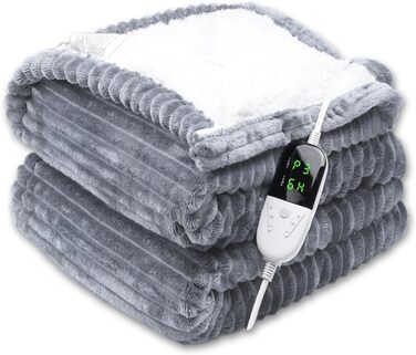 Електрична ковдра ITSHINY 180x135 см з цифровим регулятором, 6 режимів нагріву, таймер 1-10 годин, захист від перегріву, пральна машина, м'який фланель, сірий колір