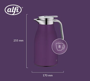 Термос Alfi SKYLINE 1.0л, пастельний колір, нержавіюча сталь, з термоізоляцією, з скляною вставкою, з поворотним клапаном, з зручною кнопкою, ергономічна ручка, ідеальний для кави та чаю, без BPA (1000 мл, Deep Lavender)