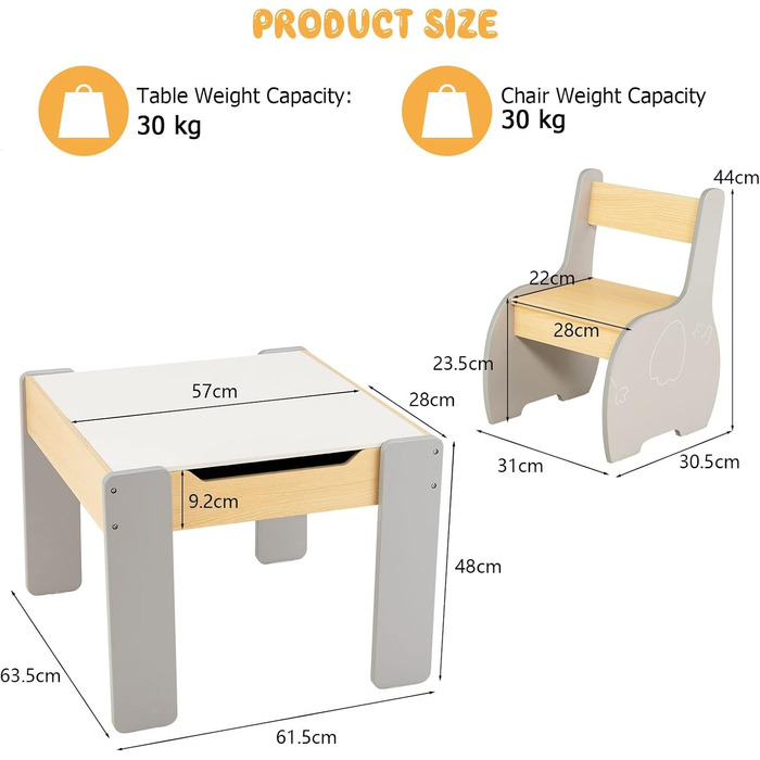 Дитячий стіл і стільці LIFEZEAL: комплект з місцем для зберігання, сірий
