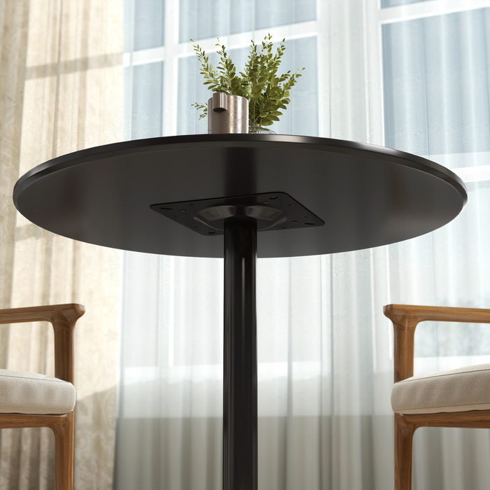 Обідній стіл на 2 особи, круглий стіл діаметром 80 см, МДФ та сталь, з неслизьким покриттям, чорний колір, висота 75 см