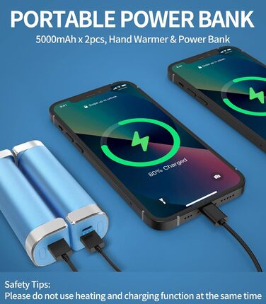 Електричні грілки для рук 5000mAh (2 шт.) - багаторазові, для дітей та дорослих, для активного відпочинку, зимовий подарунок, блакитні