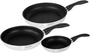 Набір каструль KLAMER Topfset Induktion – преміум якість, нержавіюча сталь, з кришкою з термостійкого скла, без антипригарного покриття, підходить для індукційних плит, можна мити в посудомийній машині, енергозберігаючий, для духовки та з мірною шкалою