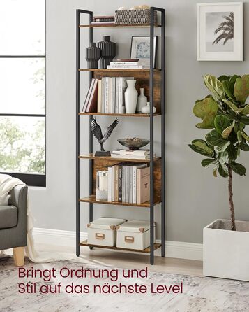 Стелаж VASAGLE з 5 відкритими полицями, для кухні, офісу, вітальні, промисловий дизайн, 24 x 128 x 154,1 см, колір vintagebraun-tintenschwarz