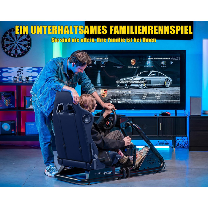 GTPLAYER Симулятор кокпіт для гонок, стійка для керма та педалей, з динаміками, чорний