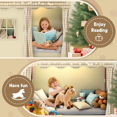 Дитячий намет-будиночок для гри в приміщенні з LED-підсвіткою та декором ведмедика, дитячий намет-ліжко, ігровий намет для дому, намет принцеси з вікнами, декор для дитячої кімнати, намет для читання та дитячий будиночок