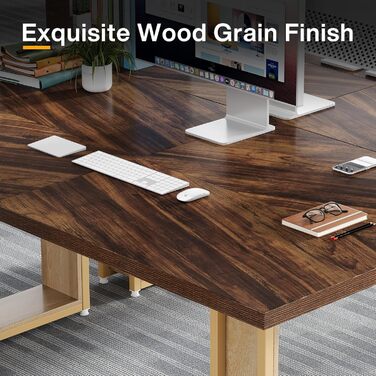 Tribesigns: Стол для офісу 160 см, дерев'яний, великий комп'ютерний стіл, коричневий, з металевим каркасом