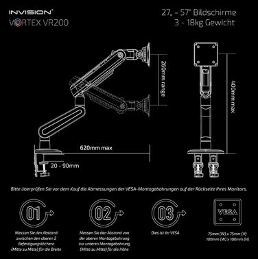Кріплення для монітора Invision Vortex Gaming – 27–57 дюймів – Curved & UltraWide – RGB LED – 3–18 кг (VR200)