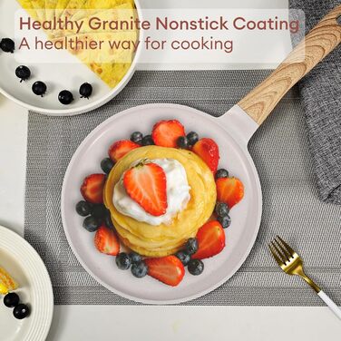 Сковорода для крепів та млинців JEETEE з антипригарним покриттям з граніту, бакелітова ручка, 24 см, PFOA Free, бежева