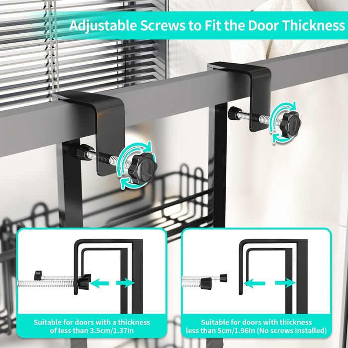 Підвісна полиця для душу HapiRm, регульована, 5 кошики, без свердління, з мильницею і гачками, для скляних та ванних дверей, чорна