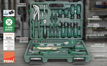 Набір інструментів Brüder Mannesmann 87 предметів у кейсі з Cr-V сталі: викрутки, плоскогубці, молоток, рівень, головки та біти M29084