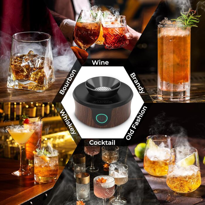 Набір для копчення коктейлів з факелом: 6 смаків дерев'яної стружки, для віскі та вишуканих напоїв. Подарунок для чоловіків, батька, на День народження, День батька, День Святого Валентина