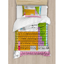 Набір підковдр періодичної таблиці для односпальних ліжок, любитель хімії, захищений від кліщів алергік Підходить з наволочкою, 130 x 200 см, багатобарвний помаранчевий