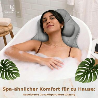 Подушка для ванни повний корпус (126x41 см) з підголівником (13 см) - біла (антрацит) - підтримка шиї, спини та ніг + сумка для прання та подорожей