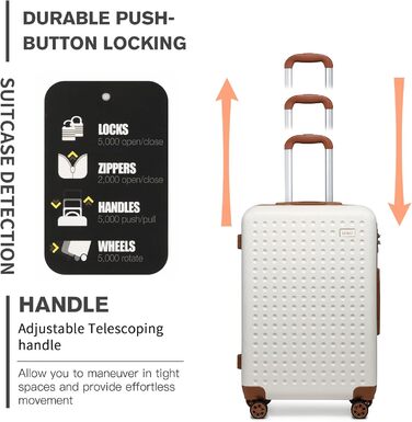 Чемодан-валіза KONO з жорсткою ABS-оболонкою, 76 см, 100 л, білий, з TSA замком та 4 спіннерами