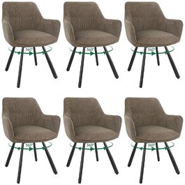 Набір обідніх крісел 6 шт. з поворотним механізмом, крісла з підлокітниками, поворот на 360°, м'яке крісло з велюру, для вітальні, кухні, робочого кабінету, спальні, коричневе, 6 шт.