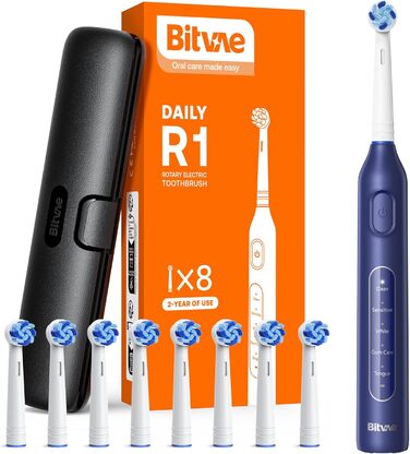 Електрична зубна щітка Bitvae R1H3: 8 насадок, 5 режимів, таймер, 60 днів роботи, для дорослих та дітей, темно-синій