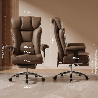 Офісний стілець Efomao XXL 200 кг з підставкою для ніг, штучна шкіра, висока спинка, регульовані підлокітники, підтримка попереку, сірий. Для дому та офісу