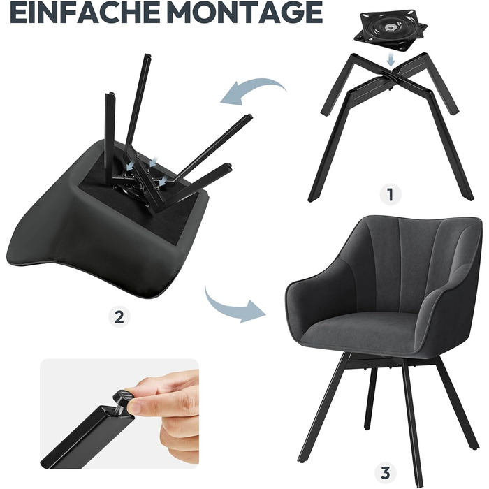 Крісло Yaheetech для кухні/їдальні/вітальні, обертається на 360°, з підлокітниками та металевими ніжками, темно-сірий (2 шт.)