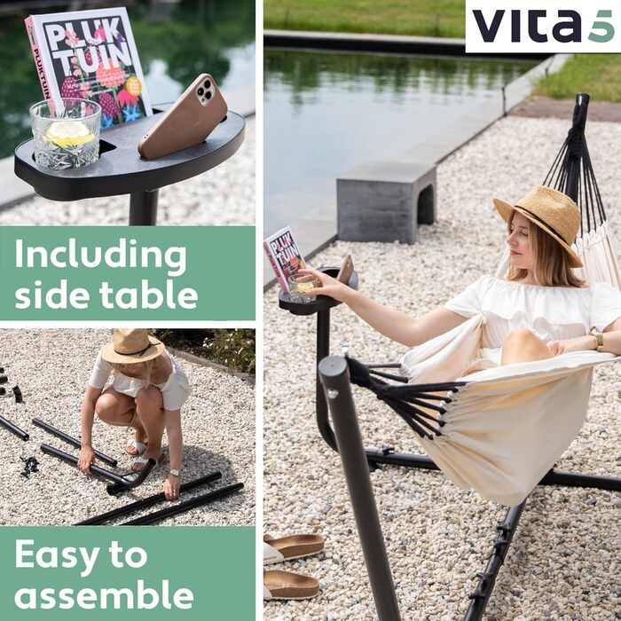 Гамак з підставкою Vita5 для двох осіб, вуличний двопомісний гамак з сумкою для перенесення, витримує до 200 кг, для саду, тераси та балкона