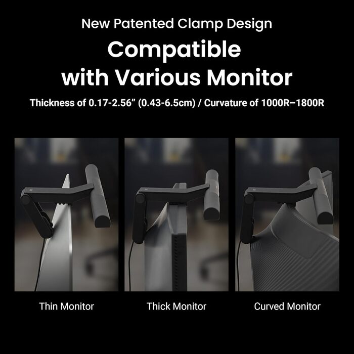 BenQ ScreenBar Pro – LED лампа для монітора: без відблисків, авто вкл/викл, універсальна кріплення, широке освітлення, регулювання кольору та яскравості, автоматичне регулювання, чорний колір