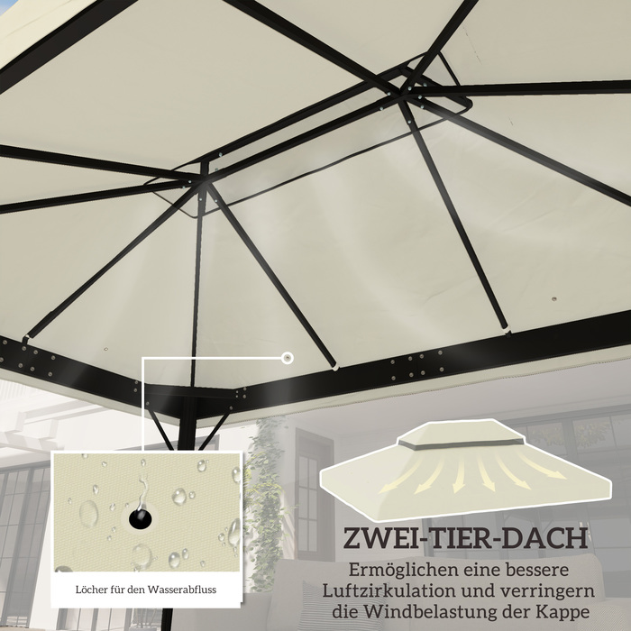 Тент для павільйону, 3 x 4 м, замінна тканина з отворами для стоку води, поліестер, захист від сонця, UPF30+, кремово-білий