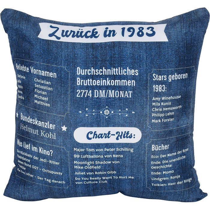 Декоративна подушка Kamaca 43x43 см з 3 кишенями, подарунок на день народження (1983)