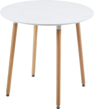Круглий кухонний стіл WeDoо Holz, 80x80x74 см, натуральне дерево, скандинавський стиль, білий, 3 ніжки