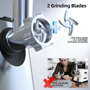 М'ясорубка електрична FIMEI 4-в-1 з насадками для ковбас та печива, нержавіюча сталь