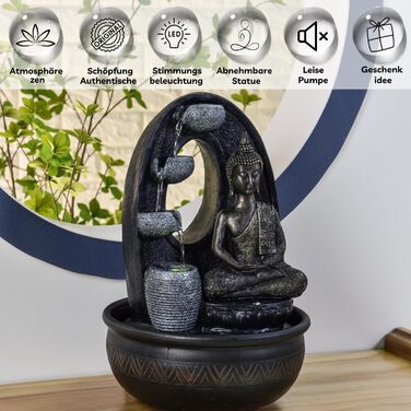 Водоспад Zen'Light Zimmerbrunnen Buddha Harmonie: фонтан Будди з LED-підсвічуванням, 40 см