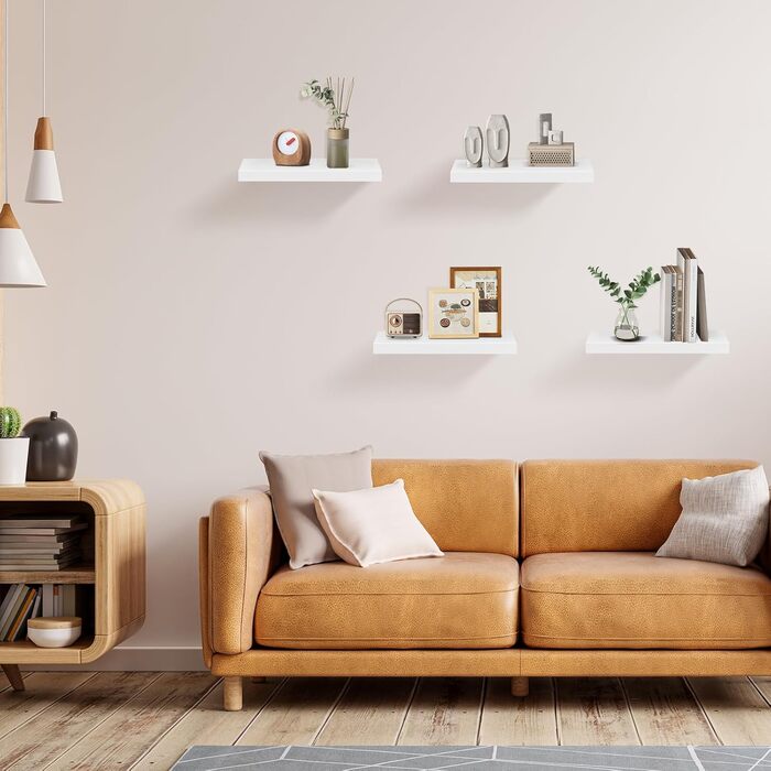 Набір настінних полиць 4 шт. білі, MDF, 40x14x3 см - для книг, декору, настінні стелажі