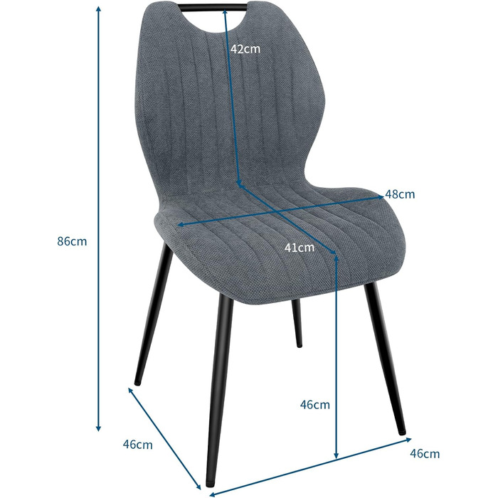 Набір обідніх стільців для їдальні, кухні, вітальні (6 шт., сірий). М'які стільці з тканинною спинкою та металевими ніжками.
