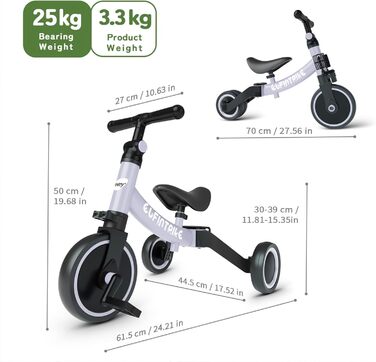 Бесрей 5-в-1 Дитячий Біговел-Трохоліг для Малюків 1-4 роки (Світло-фіолетовий)