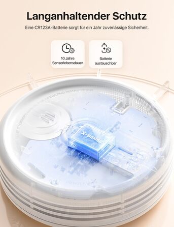 X-Sense Розумний димовий датчик з Wi-Fi, EN 14604, нічний режим, 10 років служби, змінна батарея, керування через додаток, XS0E-iR, білий