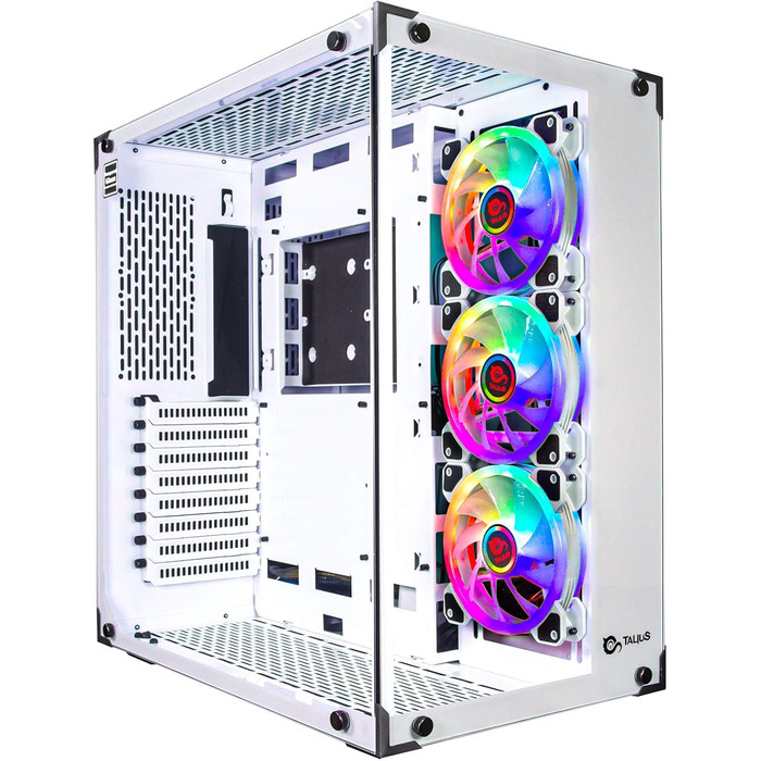 Ігровий корпус Talius Cronos Frost ATX з гартованим склом, ARGB вентиляторами Iris, білий колір