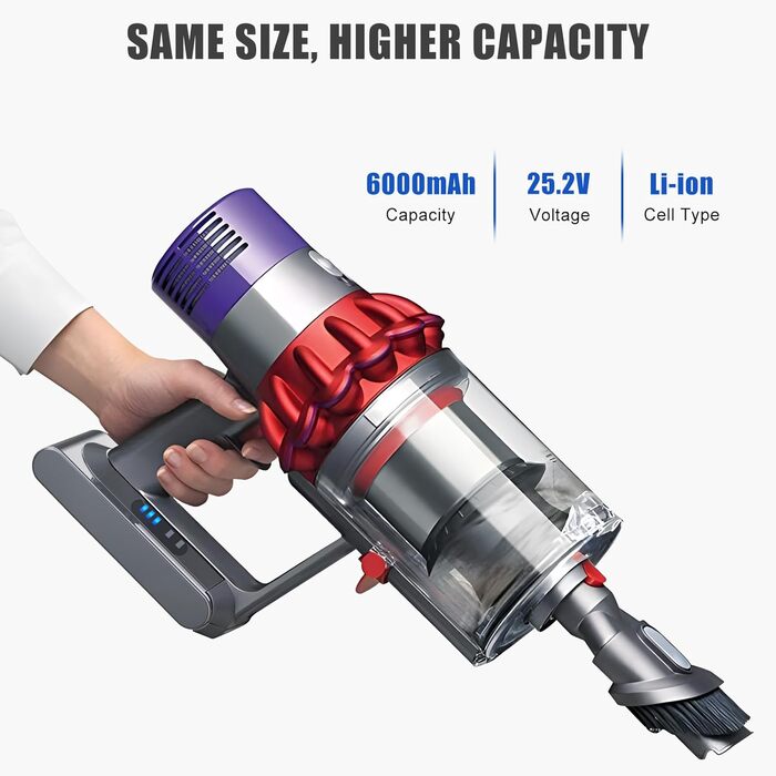 Змінна батарея EVARY 6000 мАг для Dyson DC62 / DC58 / DC59 / DC61 / DC72 / DC74 / SV03-SV09 2 фільтри та щітки