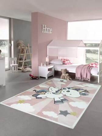 Дитячий килим CARPETIA, килимок для ігор, дитячий килим для дівчаток, Єдиноріг, Веселка, рожевий крем, розмір 80x150 см (200x290 см)
