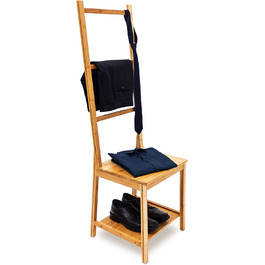 Дні відпочинку 10019172 бамбуковий стілець для прислуги з 2 полицями HBT 133 x 40 x 42 см дерев'яний німий слуга з 3 стійками в якості вішалок для рушників стілець для ванної з вішалкою для рушників або дворецький для одягу, природа