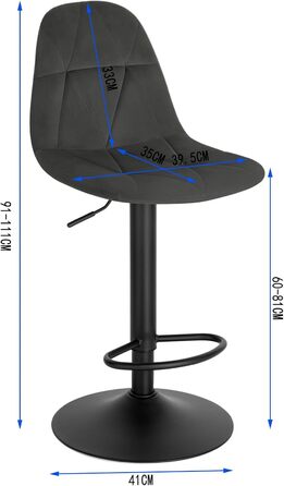 Барні стільці Lestarain, набір з 2 шт. , регульовані по висоті, поворотні на 360, оксамитовий чохол, металевий, висота сидіння 60-81 см, темно-сірий