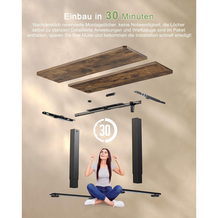 Електричний стіл JUMMICO 100x60 см з USB-портом для зарядки, регулювання висоти, коричневий