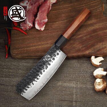 Японський кухонний ніж MITSUMOTO SAKARI з ручкою з рожевого дерева (19 см), ручна ковка, високоякісна сталь