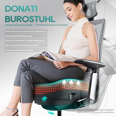 Ергономічне крісло Colamy для офісу та дому: регульована глибина сидіння, 4D підлокітники, підтримка попереку (до 136 кг), сіре