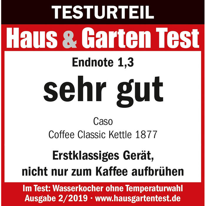 CASO Coffee Classic Kettle – електричний чайник, чорний, з нержавіючої сталі, для чаю та кави, преміум-якість