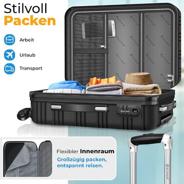 Валіза KESSER® з жорсткою оболонкою 75 см, 120 л: вага, жетон, кодовий замок, ABS, телескопічна ручка, чорний