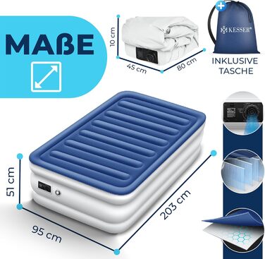 Надувна матрац KESSER® з електричним насосом, 203x152.5x51 см, для відпочинку та кемпінгу