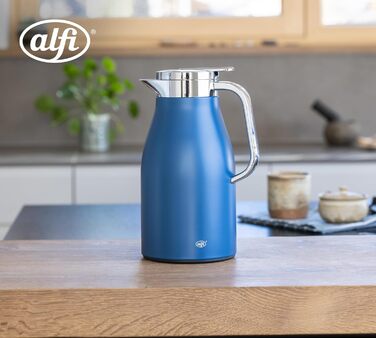 Термос Alfi SKYLINE 1.0л, пастельний колір, нержавіюча сталь з гігієнічним скляним вкладишем, обертовий замок з зручною кнопкою, ергономічна ручка, ідеальний для кави та чаю, BPA-free (1000 мл, Deep Water Mat)