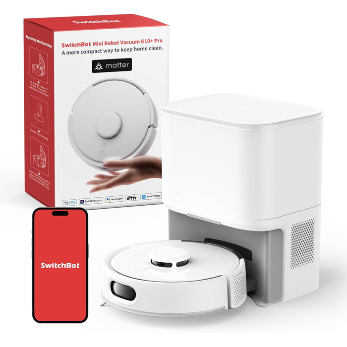 SwitchBot K10+ Pro Робот-пилосос з док-станцією для самостійного очищення, LiDAR-навігація, тиха робота 45dB, сумісний з Alexa