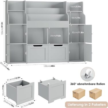 FOREHILL Поличка для іграшок та книжок у дитячу кімнату з дерева, сіра, 122 x 30 x 100 см